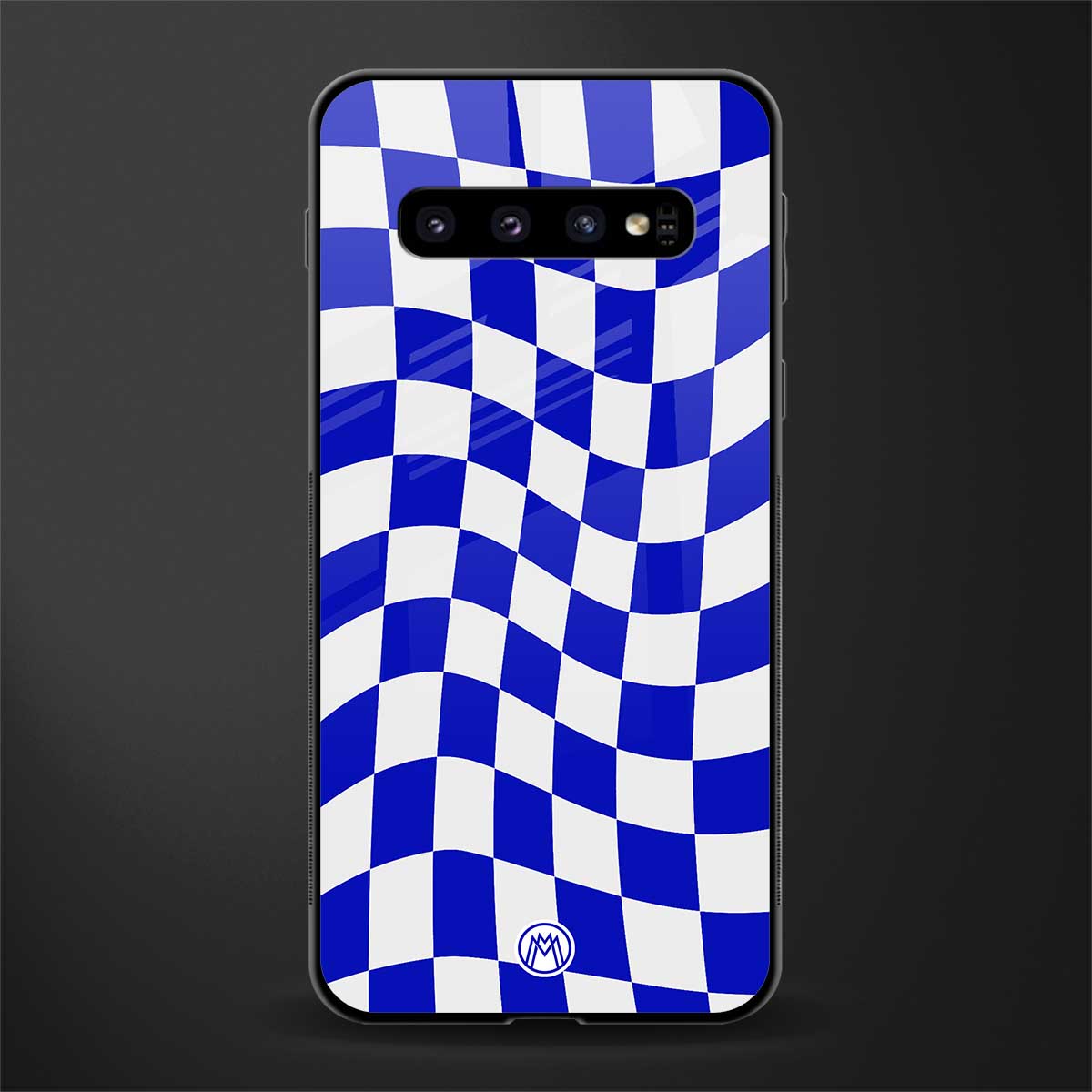 blue white trippy check pattern glass case for samsung galaxy s10 plus image