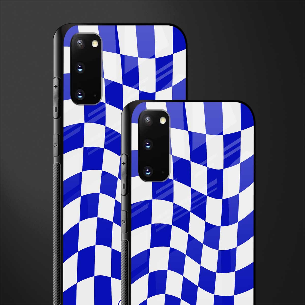 blue white trippy check pattern glass case for samsung galaxy s20 image-2
