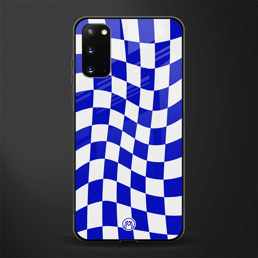 blue white trippy check pattern glass case for samsung galaxy s20 image