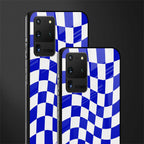 blue white trippy check pattern glass case for samsung galaxy s20 ultra image-2