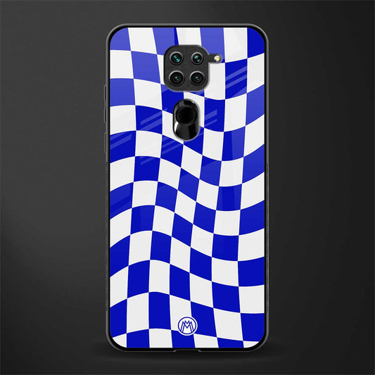 blue white trippy check pattern glass case for redmi note 9 image