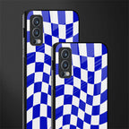 blue white trippy check pattern glass case for oneplus nord 2 5g image-2