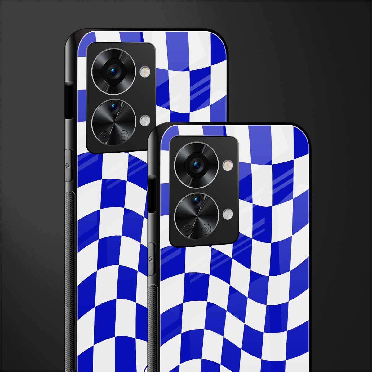 blue white trippy check pattern glass case for phone case | glass case for oneplus nord 2t 5g