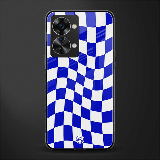 blue white trippy check pattern glass case for phone case | glass case for oneplus nord 2t 5g