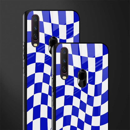 blue white trippy check pattern glass case for vivo y15 image-2