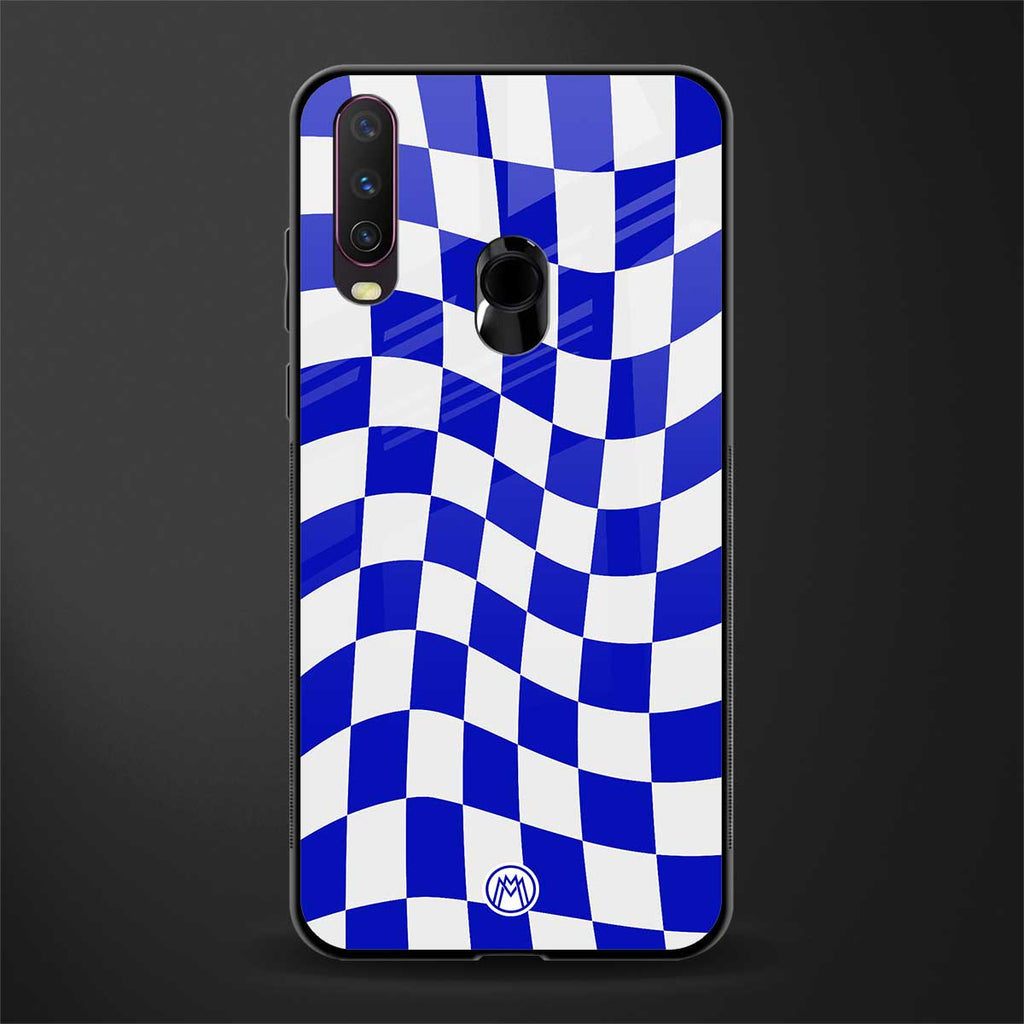 blue white trippy check pattern glass case for vivo y17 image