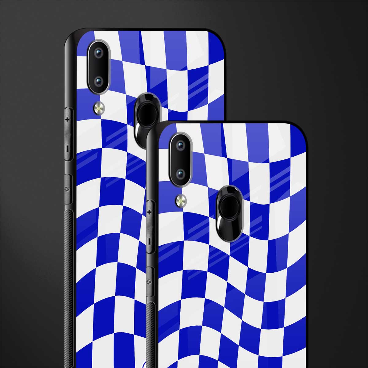 blue white trippy check pattern glass case for vivo y91 image-2