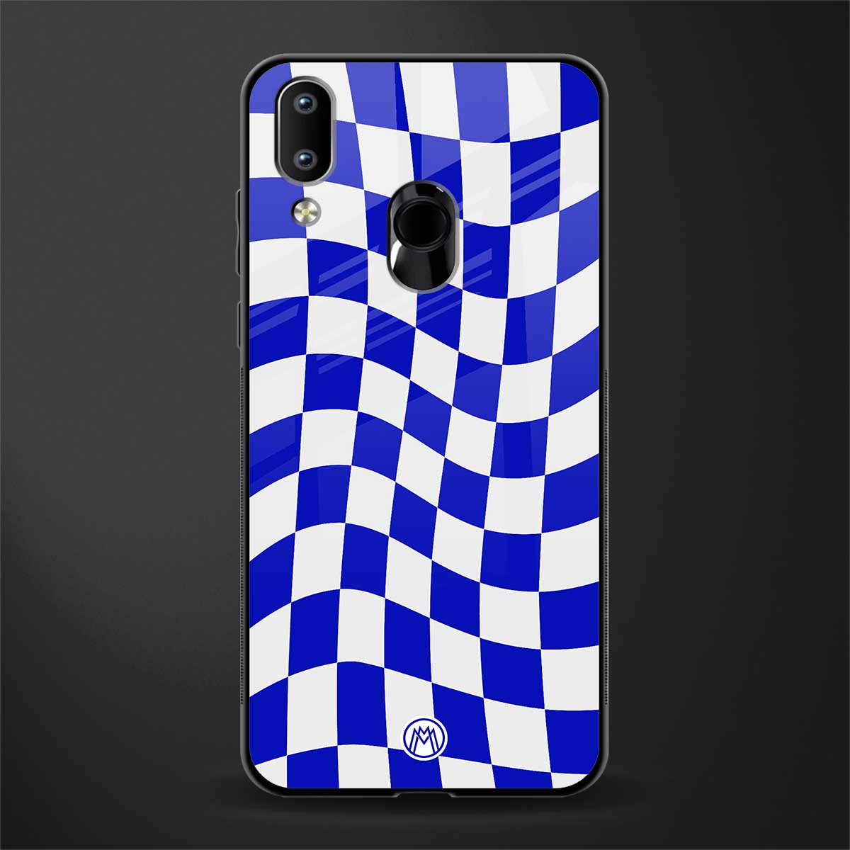 blue white trippy check pattern glass case for vivo y91 image