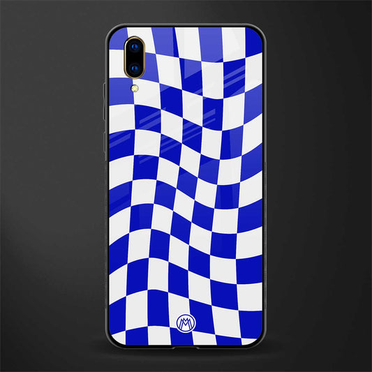 blue white trippy check pattern glass case for vivo v11 pro image