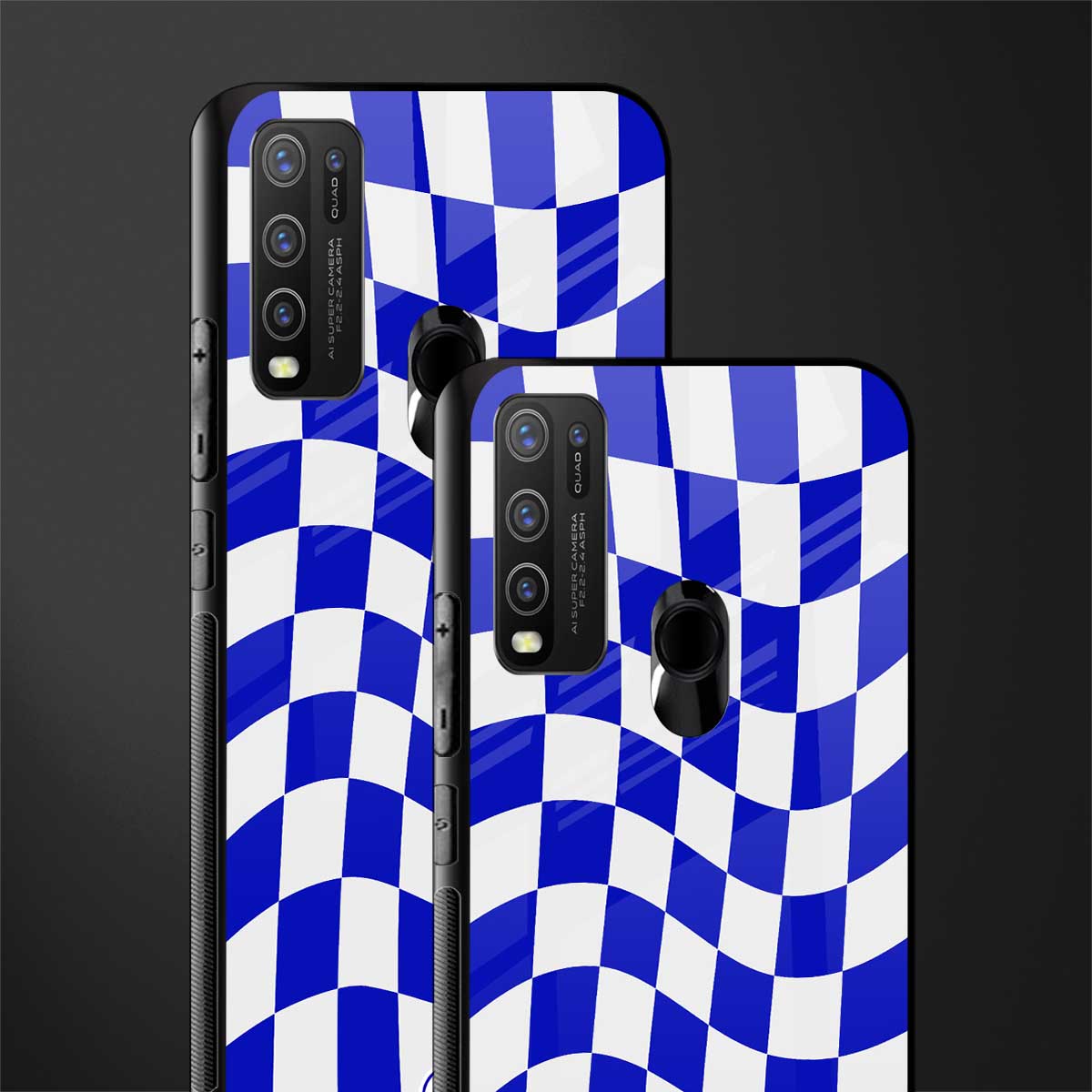 blue white trippy check pattern glass case for vivo y30 image-2