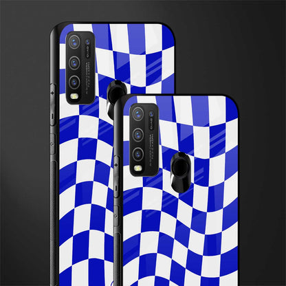 blue white trippy check pattern glass case for vivo y50 image-2