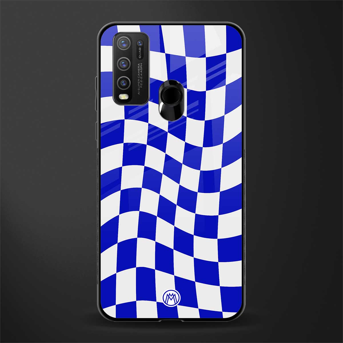 blue white trippy check pattern glass case for vivo y50 image