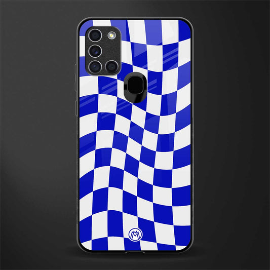 blue white trippy check pattern glass case for samsung galaxy a21s image