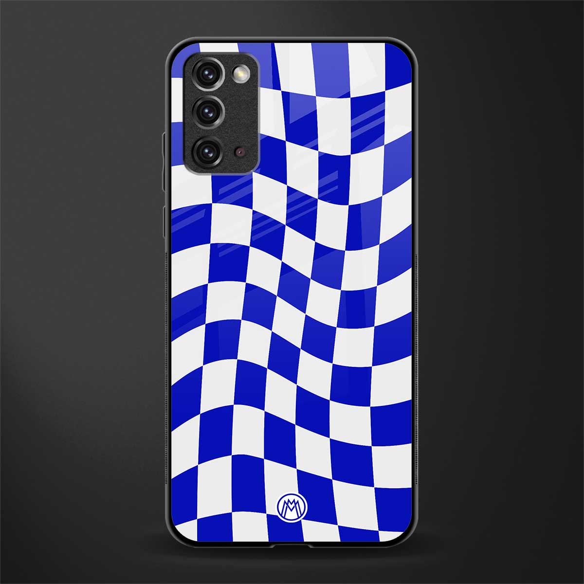 blue white trippy check pattern glass case for samsung galaxy note 20 image