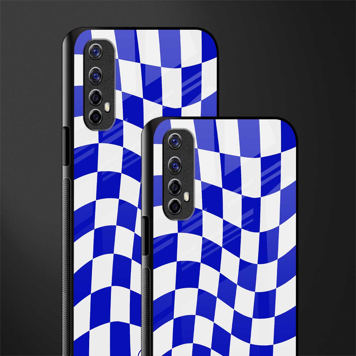 blue white trippy check pattern glass case for realme 7 image-2