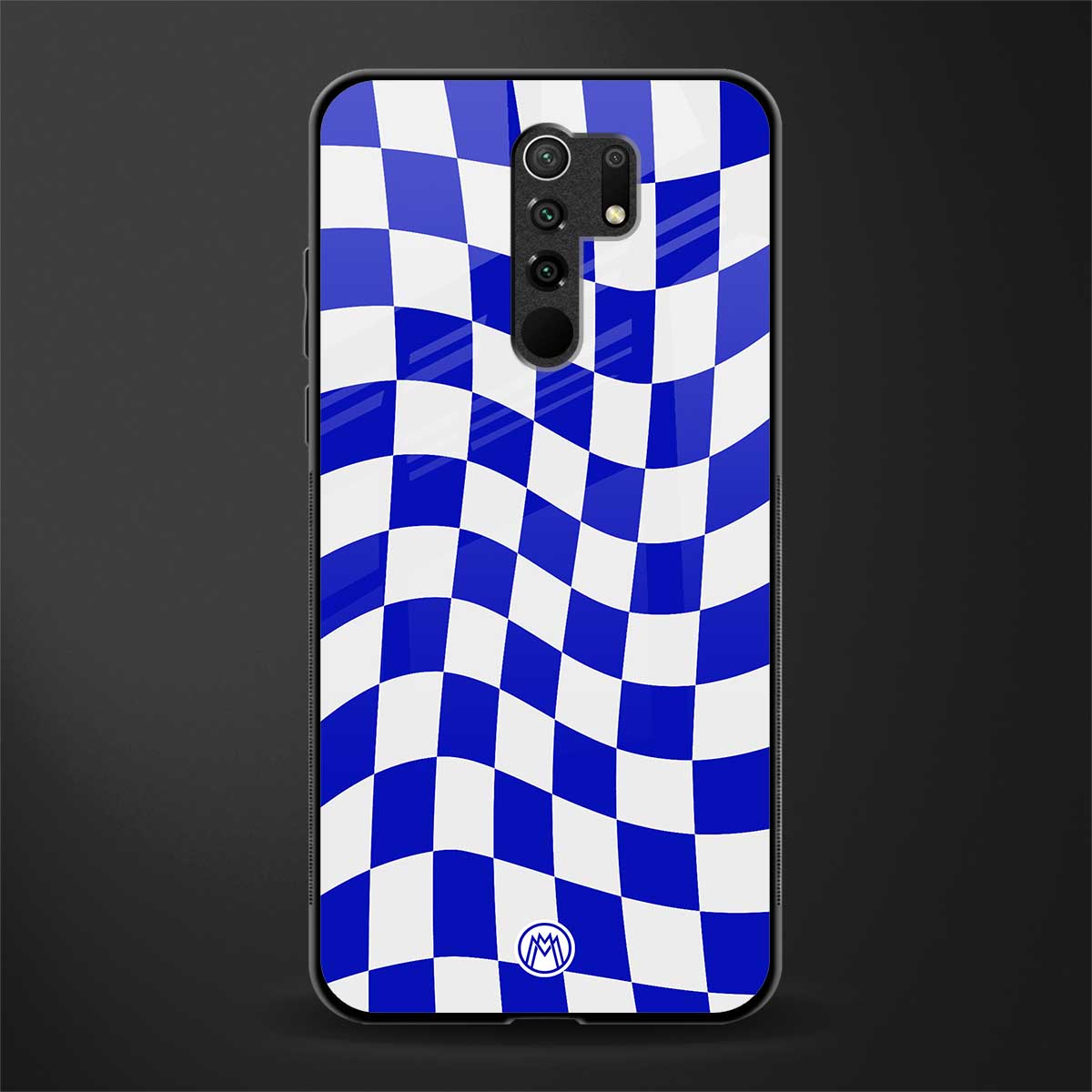 blue white trippy check pattern glass case for redmi 9 prime image