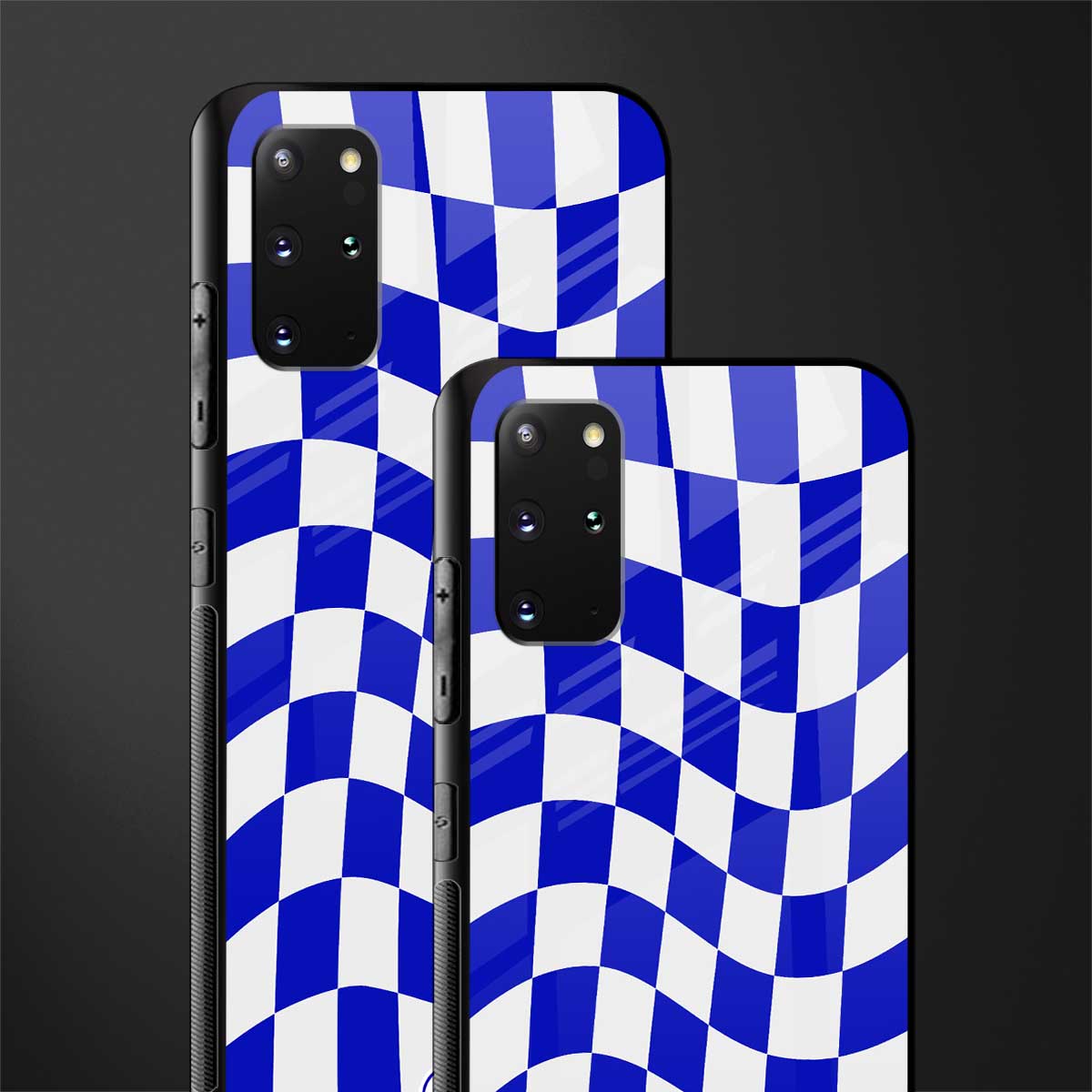 blue white trippy check pattern glass case for samsung galaxy s20 plus image-2
