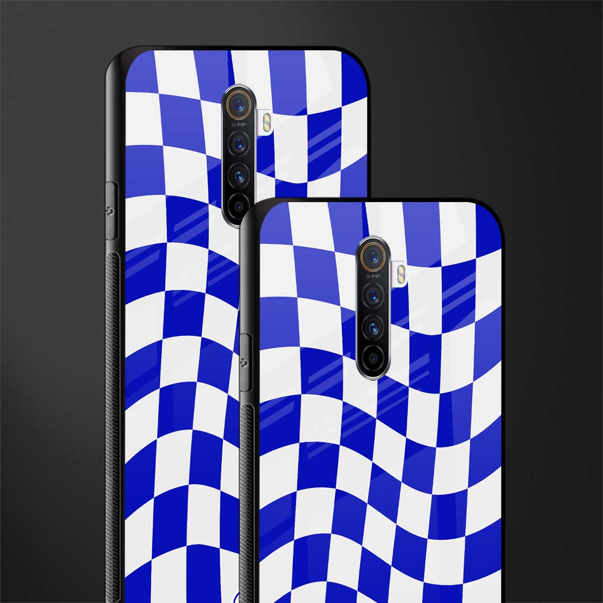 blue white trippy check pattern glass case for realme x2 pro image-2