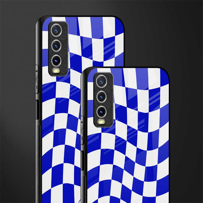 blue white trippy check pattern glass case for vivo y20i vivo y20t image-2