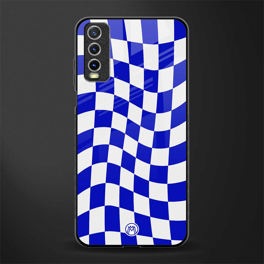 blue white trippy check pattern glass case for vivo y20 image