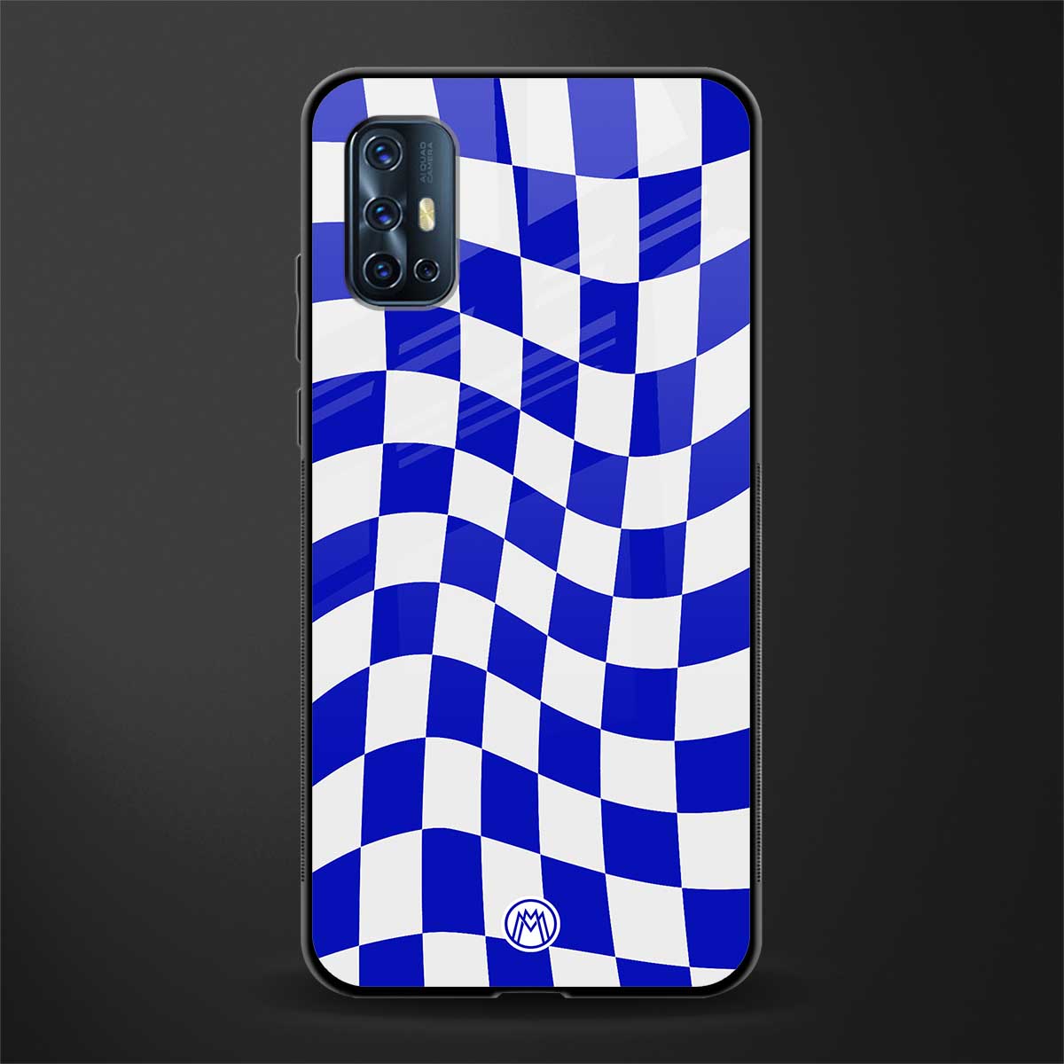 blue white trippy check pattern glass case for vivo v17 image