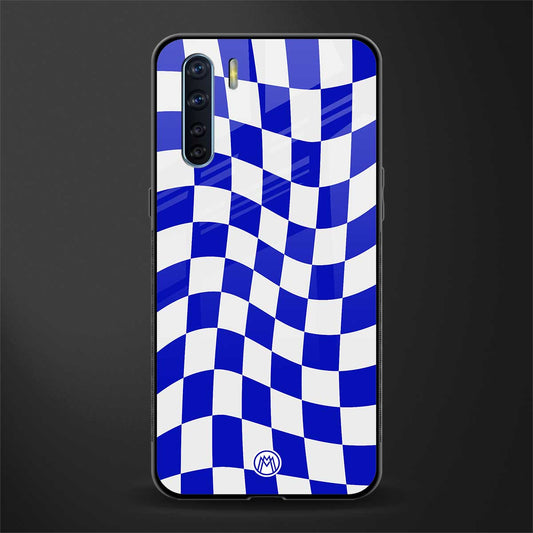 blue white trippy check pattern glass case for oppo f15 image