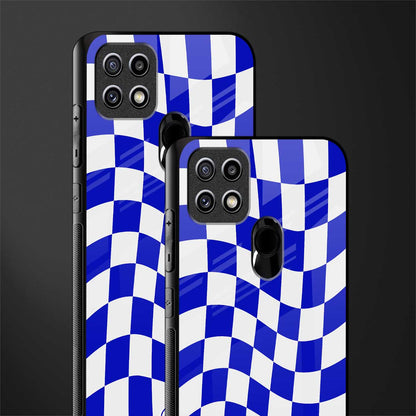 blue white trippy check pattern glass case for oppo a15s image-2