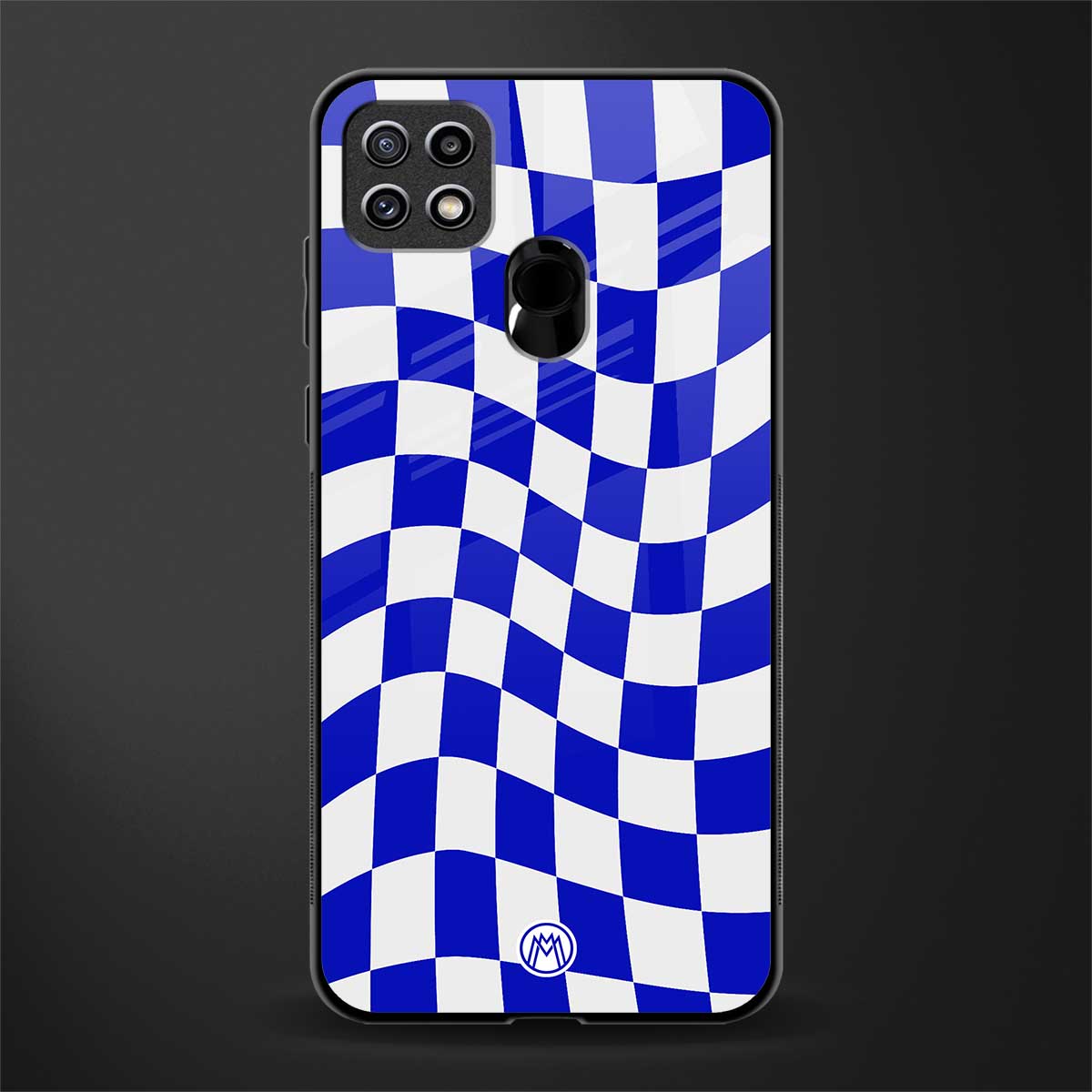 blue white trippy check pattern glass case for oppo a15 image