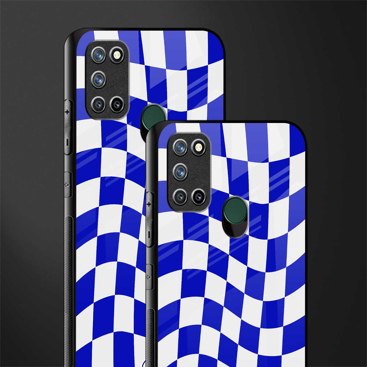 blue white trippy check pattern glass case for realme 7i image-2