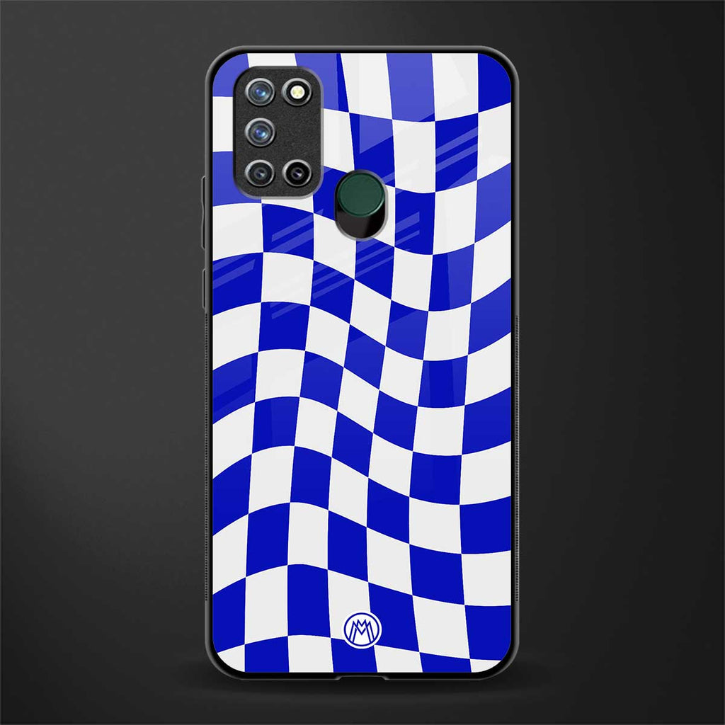 blue white trippy check pattern glass case for realme 7i image