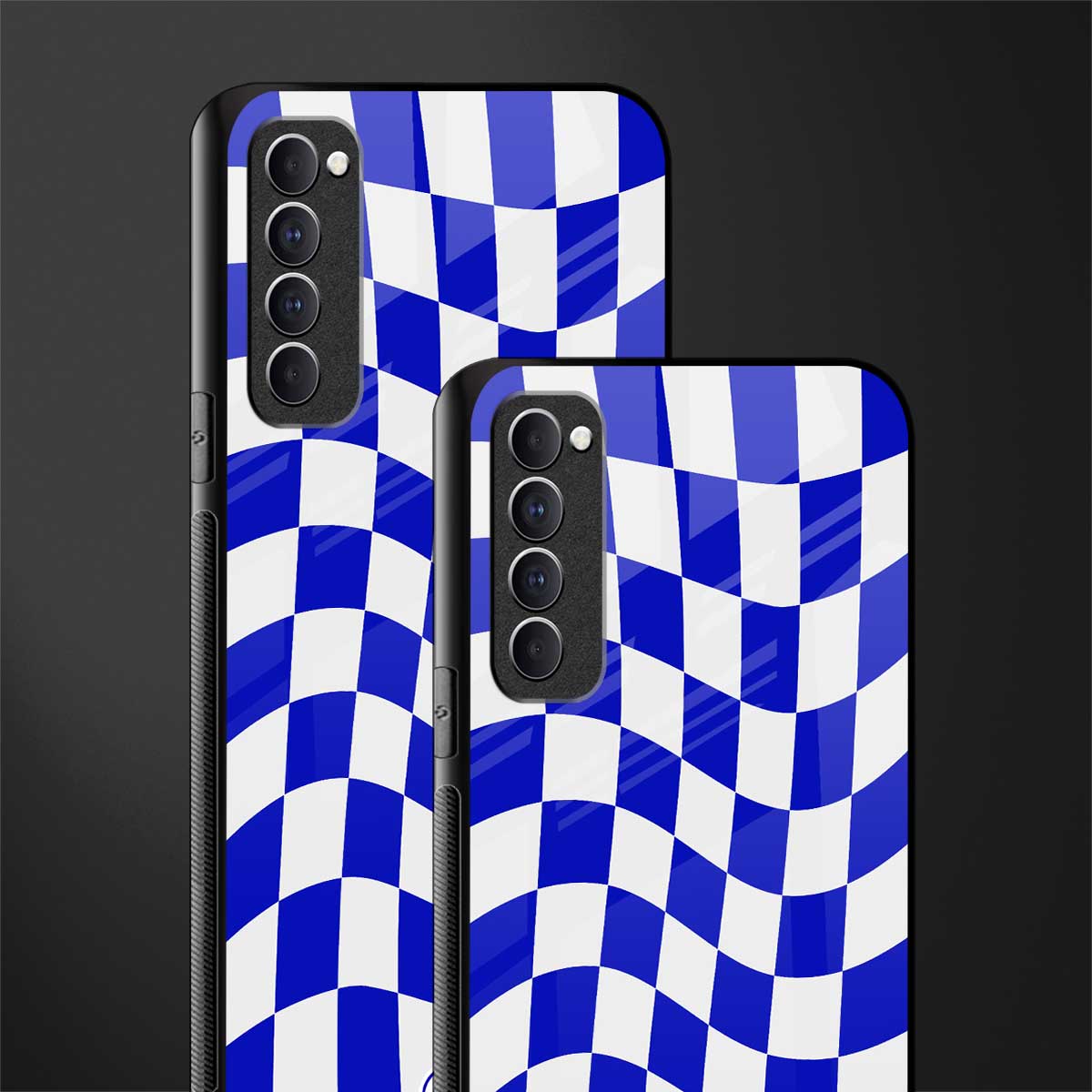 blue white trippy check pattern glass case for oppo reno 4 pro image-2