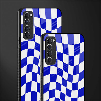 blue white trippy check pattern glass case for oppo reno 4 pro image-2