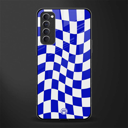 blue white trippy check pattern glass case for oppo reno 4 pro image
