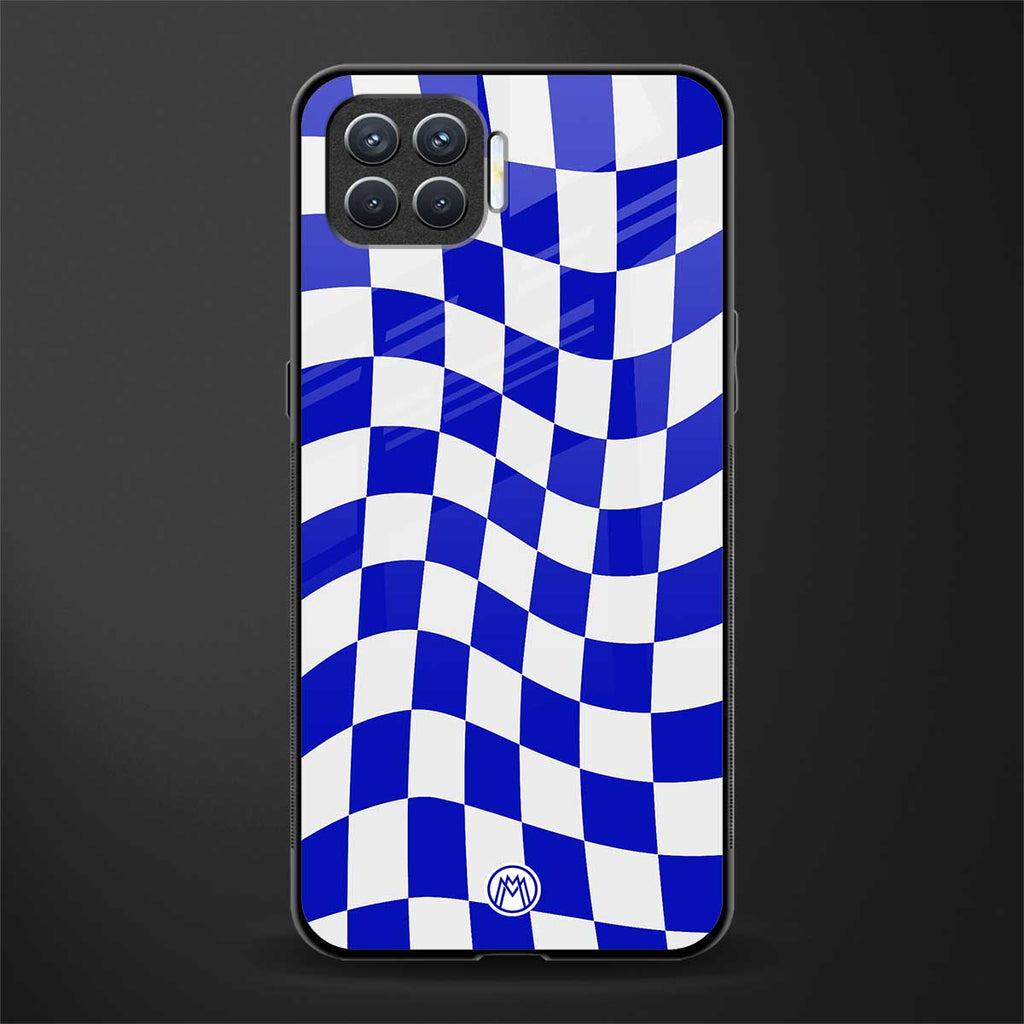 blue white trippy check pattern glass case for oppo f17 image
