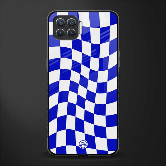 blue white trippy check pattern glass case for oppo f17 image