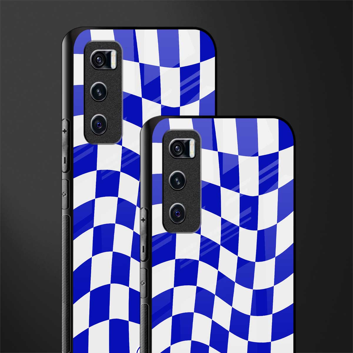 blue white trippy check pattern glass case for vivo v20 se image-2