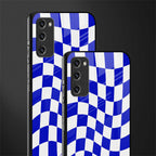 blue white trippy check pattern glass case for samsung galaxy s20 fe image-2