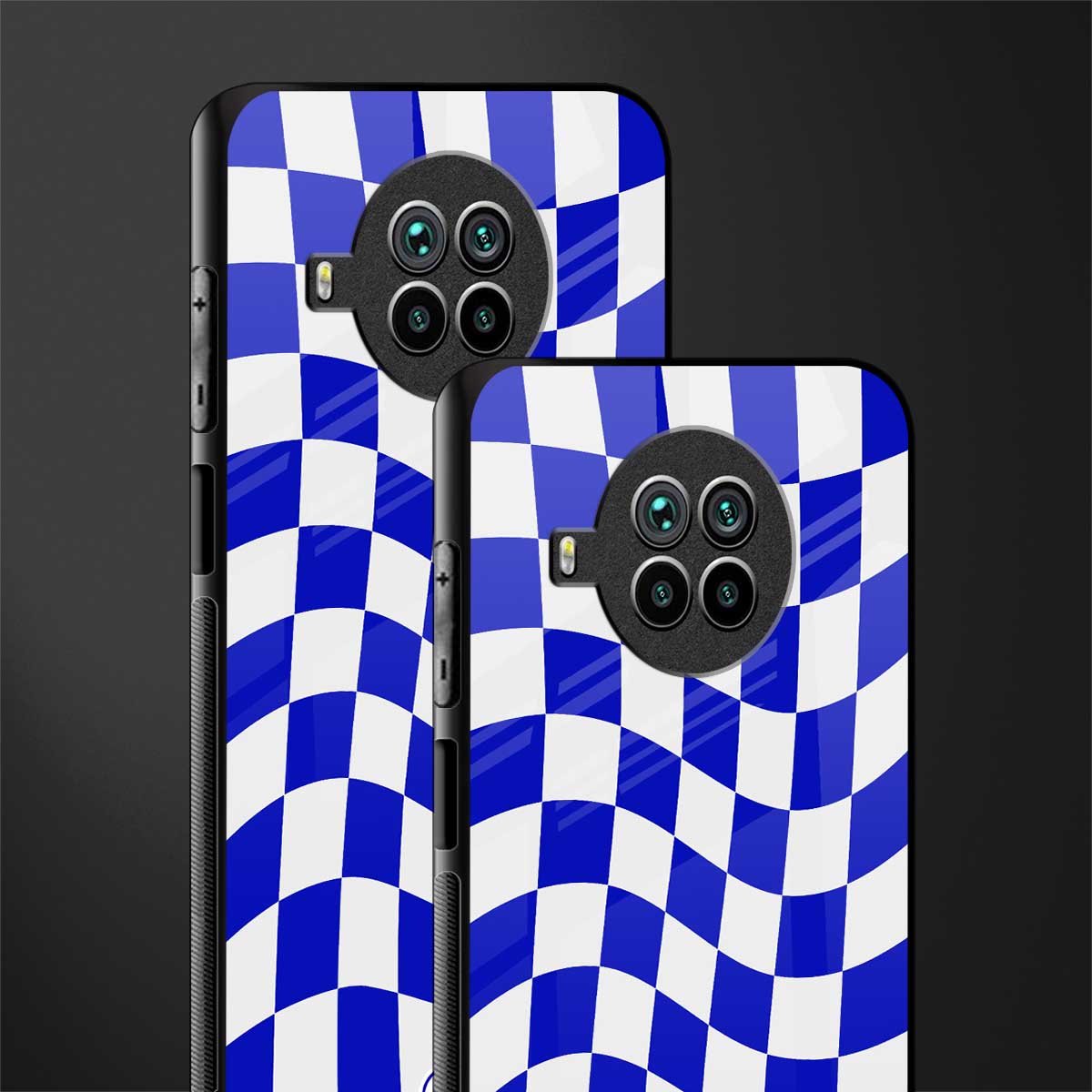 blue white trippy check pattern glass case for mi 10i image-2