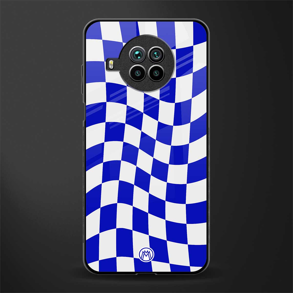 blue white trippy check pattern glass case for mi 10i image