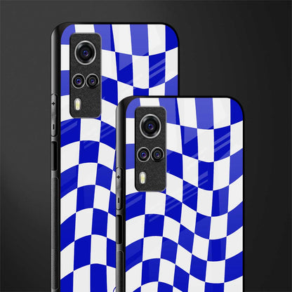 blue white trippy check pattern glass case for vivo y51 image-2