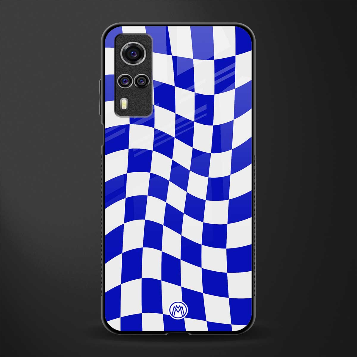 blue white trippy check pattern glass case for vivo y31 image