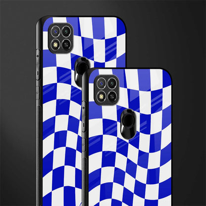 blue white trippy check pattern glass case for poco c31 image-2