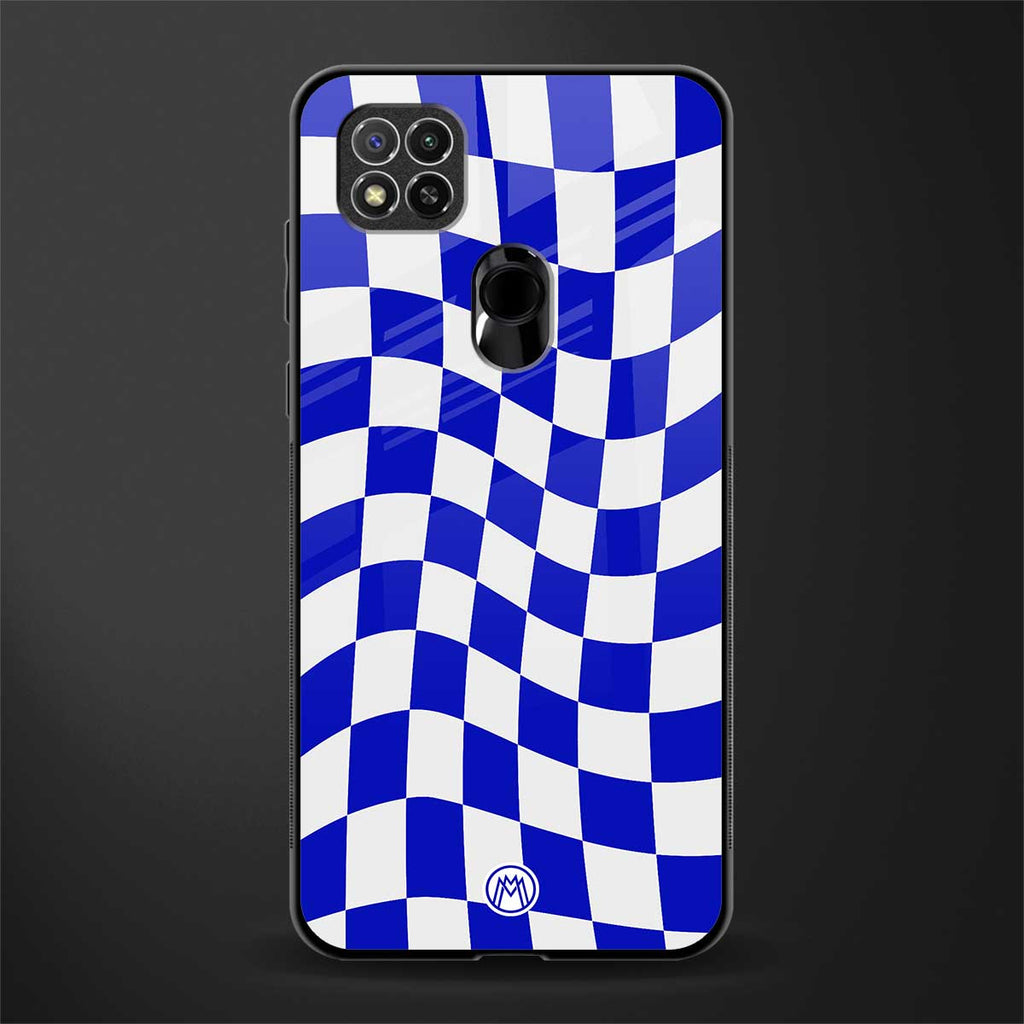 blue white trippy check pattern glass case for redmi 9c image