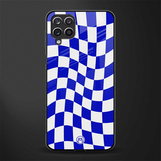 blue white trippy check pattern glass case for samsung galaxy m12 image