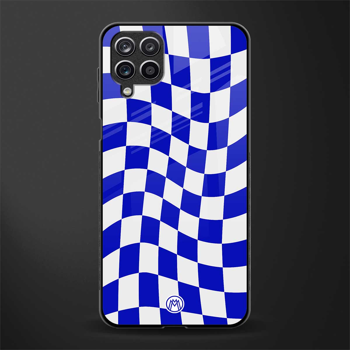 blue white trippy check pattern glass case for samsung galaxy m42 5g image