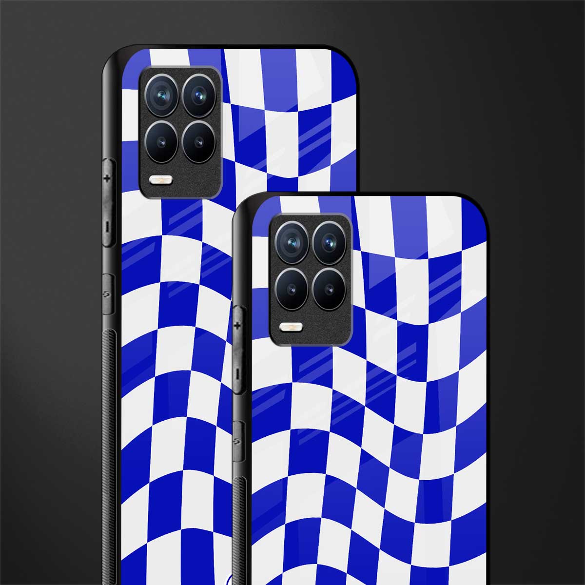 blue white trippy check pattern glass case for realme 8 4g image-2