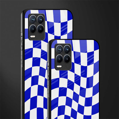 blue white trippy check pattern glass case for realme 8 4g image-2