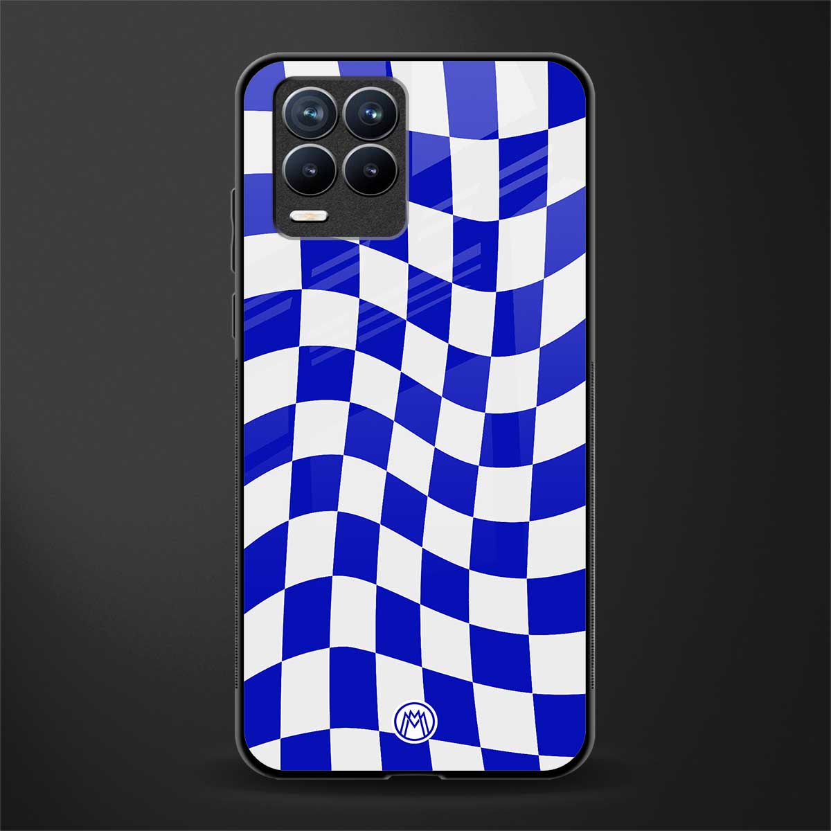 blue white trippy check pattern glass case for realme 8 4g image