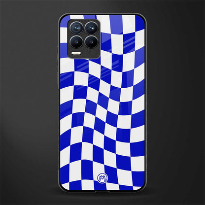 blue white trippy check pattern glass case for realme 8 4g image