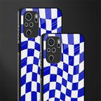 blue white trippy check pattern glass case for redmi note 10 image-2